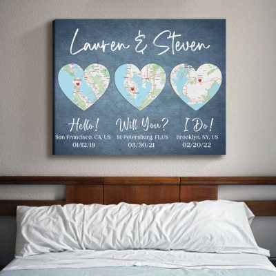 1 Year Anniversary Gift for Him for Husband, Custom Hello Will You I Do Map Art Print, 1 Year Anniversary Gift