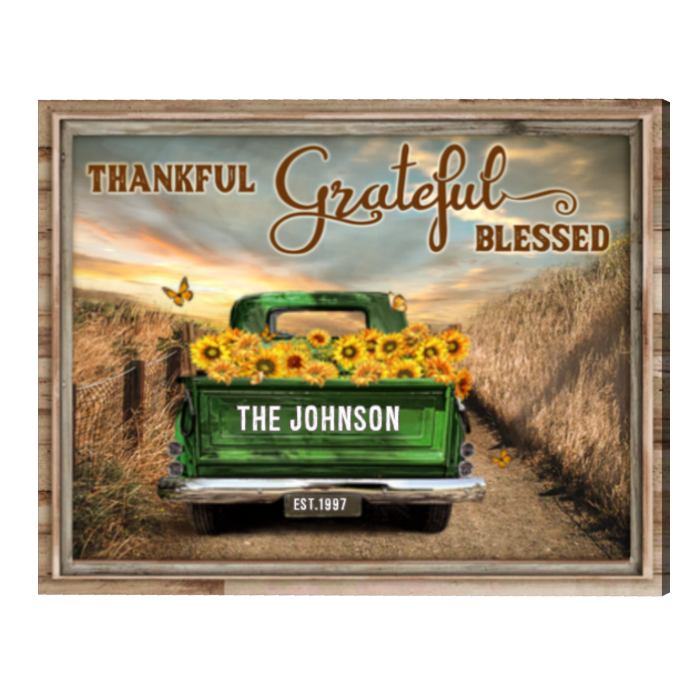 Custom Family Name Sign Decor, Living Room Decor, Thankful Grateful ...