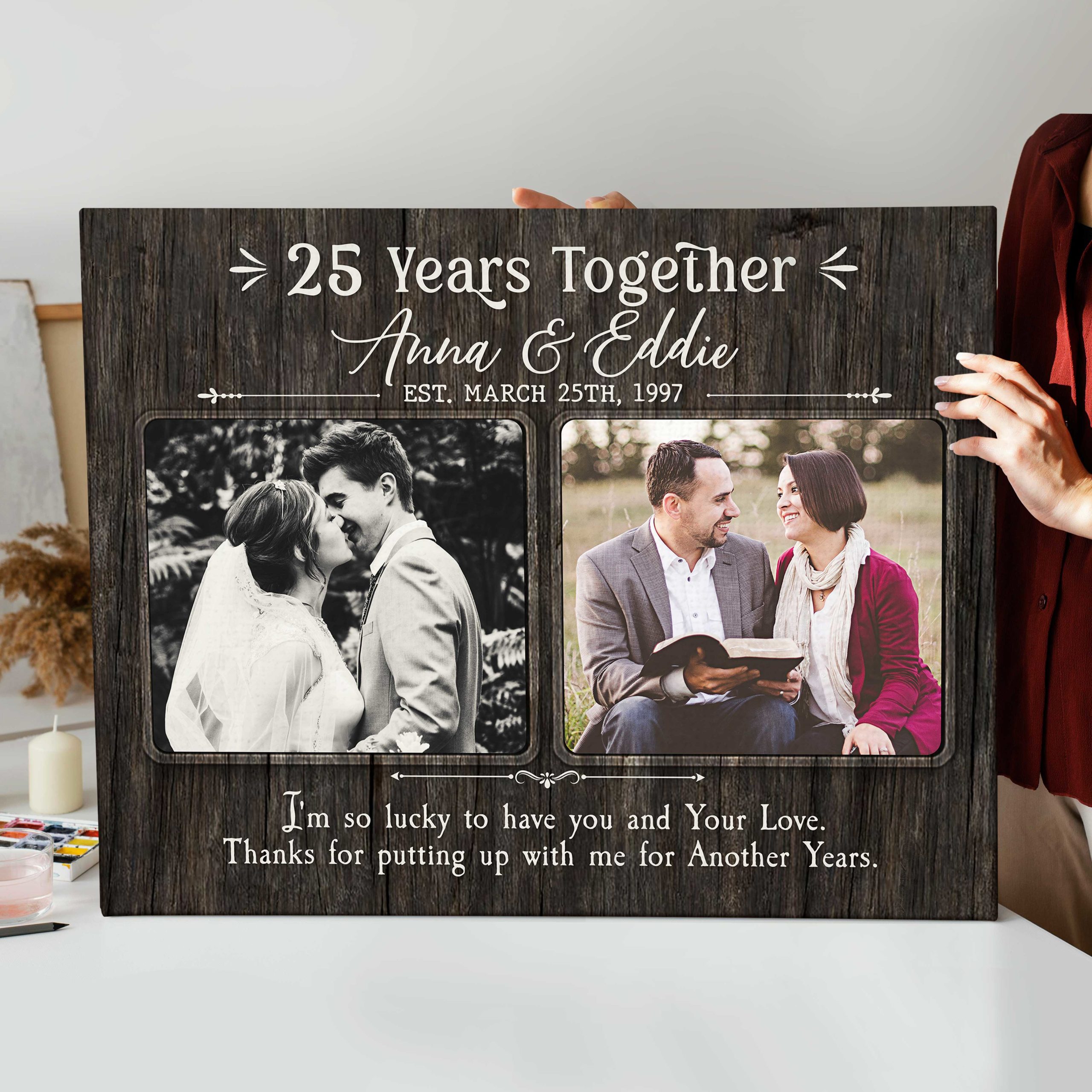25 Year Anniversary Gift For Couple, Personalized Family Tree Canvas Art, Silver Anniversary Custom Gifts - Personalized Gifts