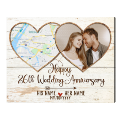 Personalized 26th Wedding Anniversary Gifts Map Print, Twenty-Sixth Anniversary Photo Gifts