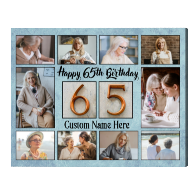 65th Birthday Photo Gift For Women or Men, Custom 65th Birthday Photo Collage Canvas