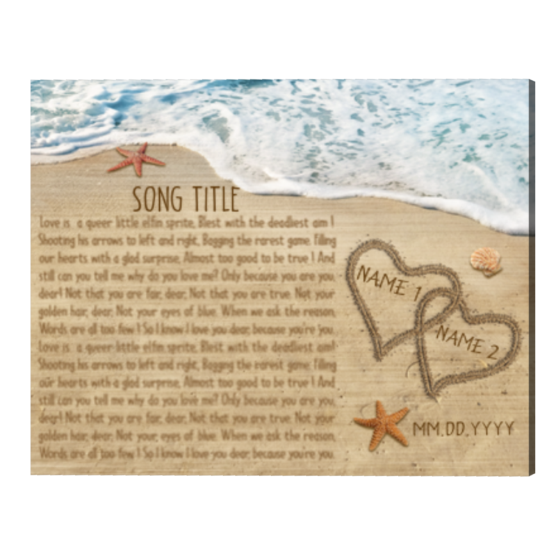 Personalized Song Lyrics Written In The Sand On Canvas, Best Anniversary Gift, Song Lyric On Canvas, Custom Valentine's Day Gifts