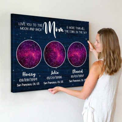 Personalized 2 or 3 Children Star Map Gift for Mom from Daughter, Constellation Map Christmas Gift for Mom