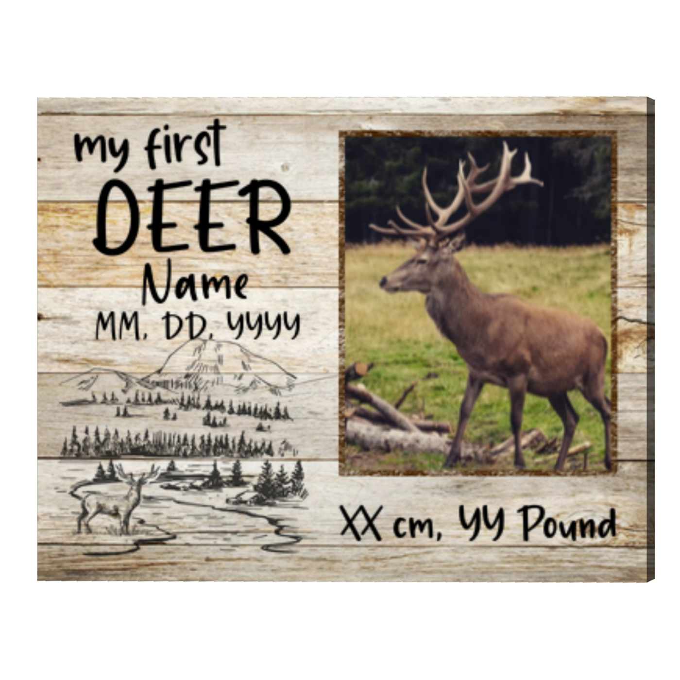 Personalized 1st Deer Photo Print, Father's Day Gifts For Deer Hunters,  Best Hunting Man Gifts - Wrapped Canvas, 10x8 inches