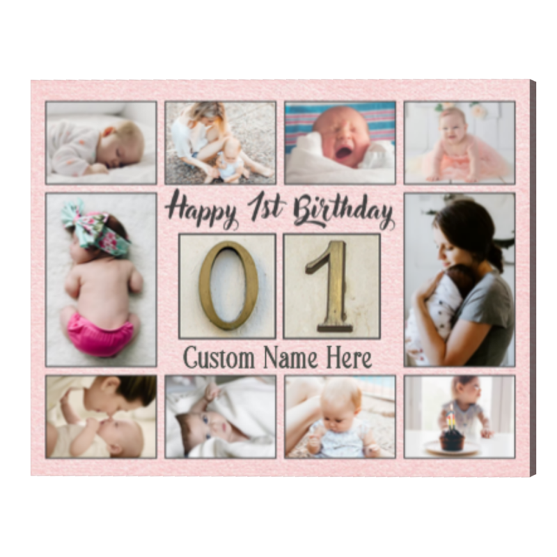 Personalized 1st Birthday Photo Collage Print, First Birthday Photo Gift, 1 Year Old Birthday Girl Gift