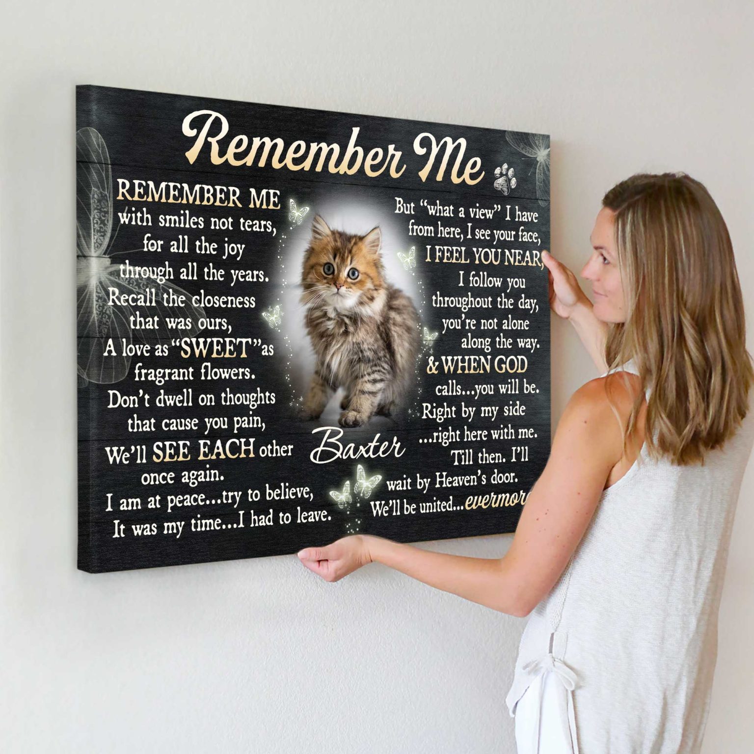 Memorial Pet Wall Art Canvas Remember Me Loss Of Cat Gifts, Pet