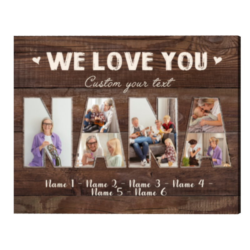 Personalized Nana Photo Collage Canvas Print, Custom Grandma Gift from Grandkids, Christmas & Birthday Nana Gift