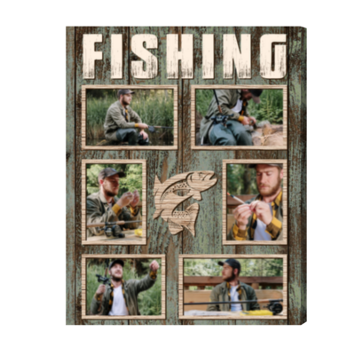 Custom Fishing Photo Collage Canvas, Best Gifts For Fisherman, Fishing Gifts For Men