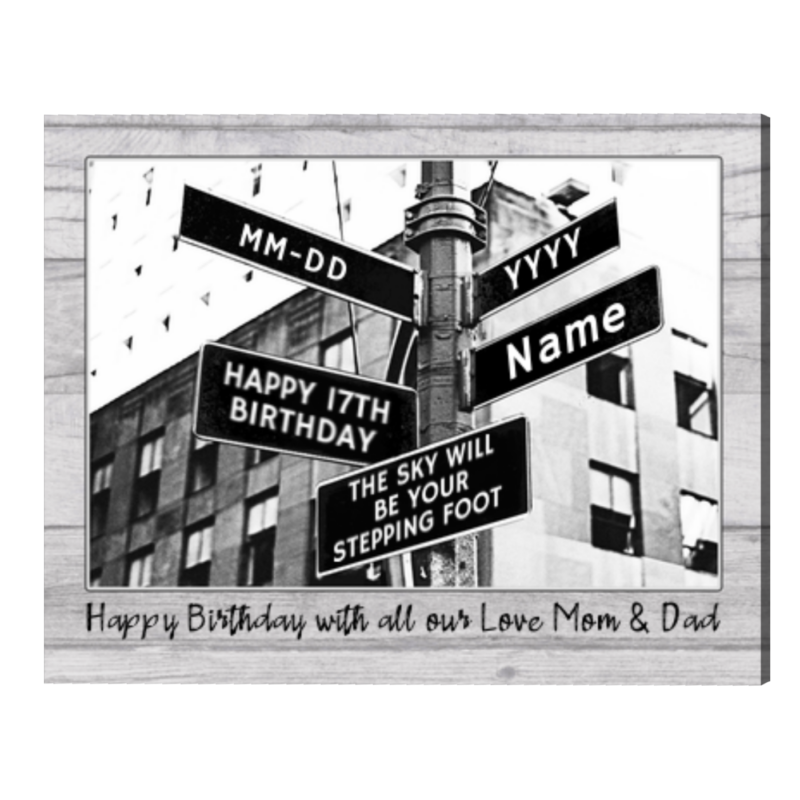 Custom 17th Birthday Street Sign Wall Art, Personalized 17 Year Old Birthday Gift for Daughter, Son or Best Friend