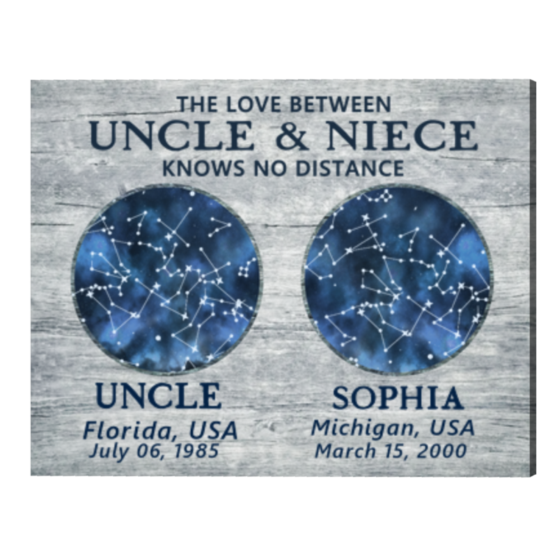 Personalized Long Distance Gifts for Uncle and Niece, Best Uncle Gift Star Map print, Niece Gifts from Uncle
