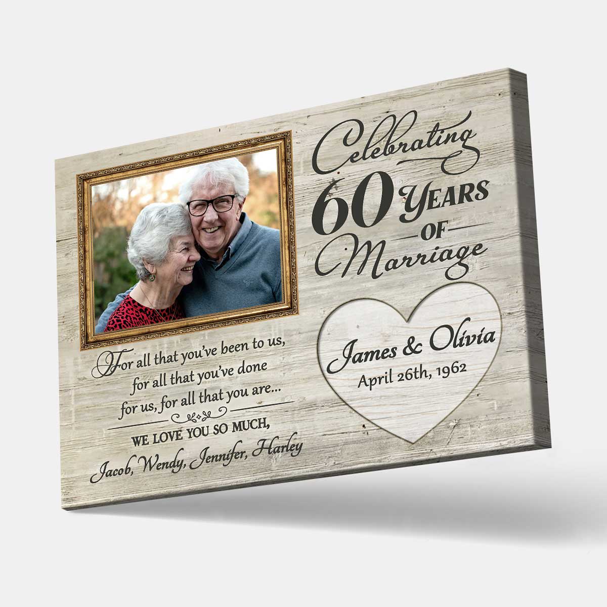 Custom 60th Anniversary Gift for Couples Number Photo Collage Canvas Print
