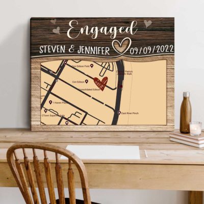 custom engagement map print gift newly engaged gifts he asked she said yes gift yellow map print