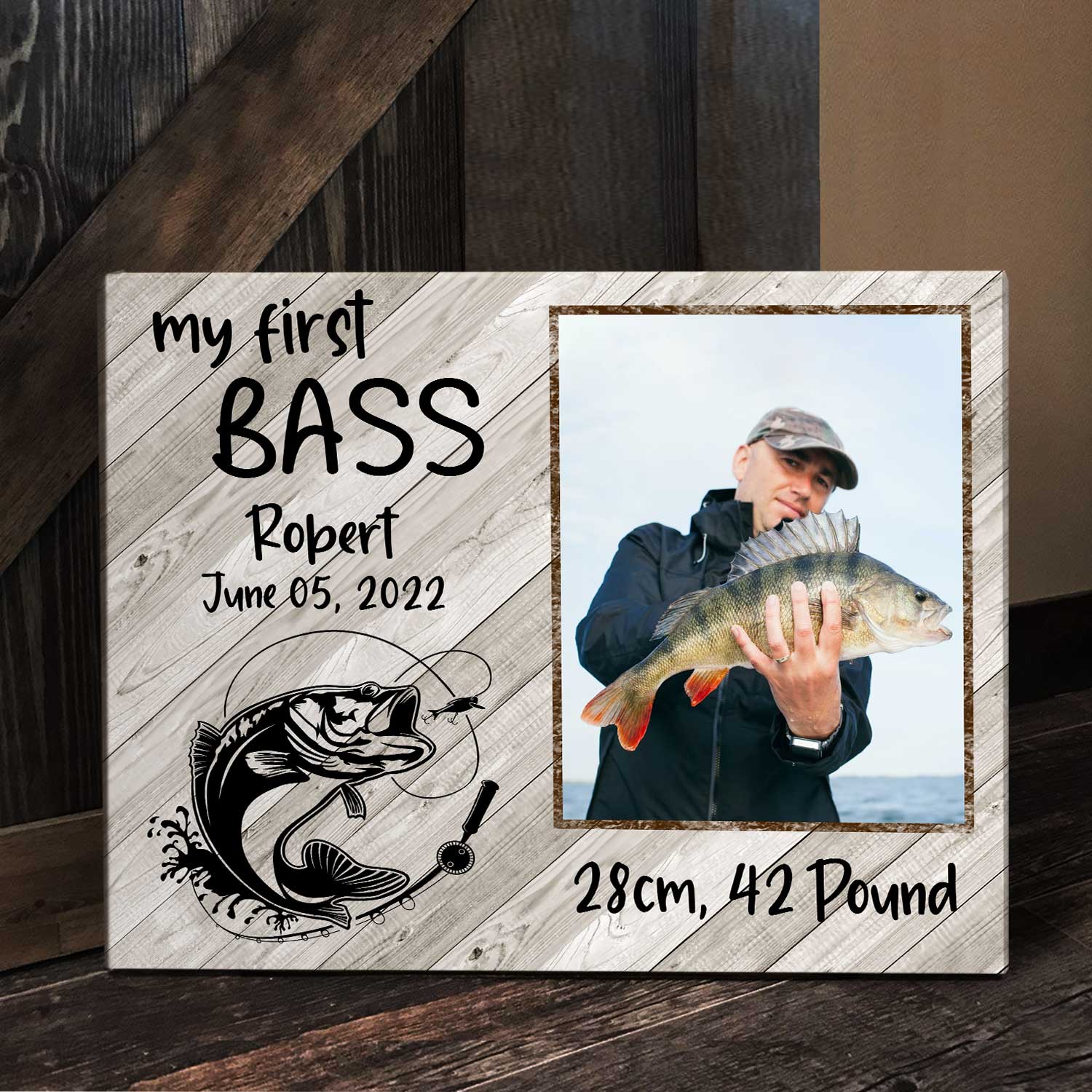 My First Bass Photo Gift Canvas, Custom Fishing Gift For Men
