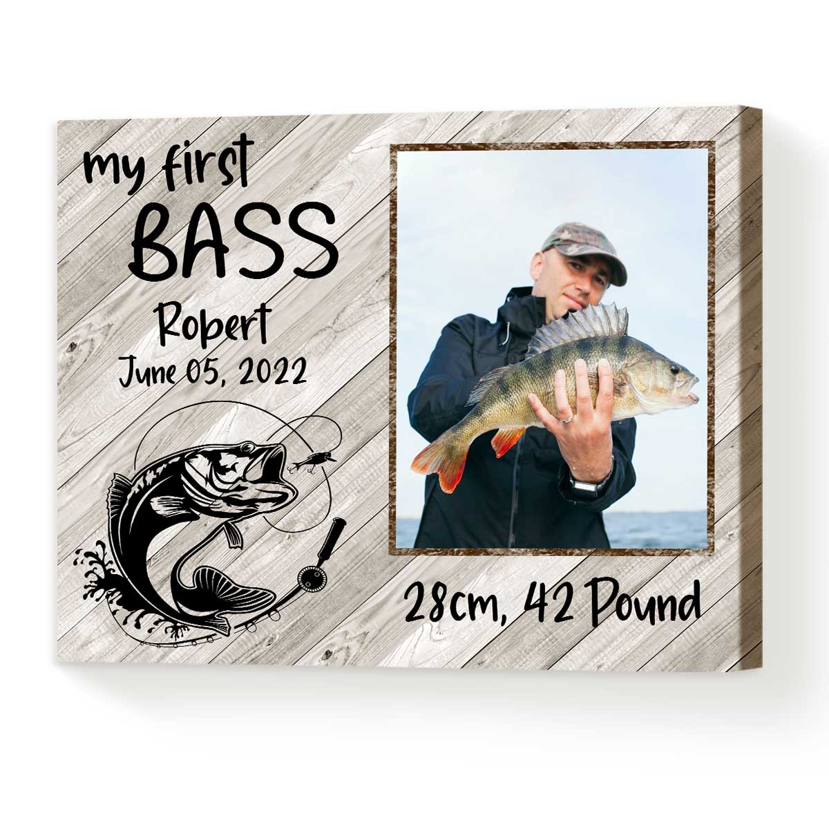 My First Bass Photo Gift Canvas, Custom Fishing Gift For Men