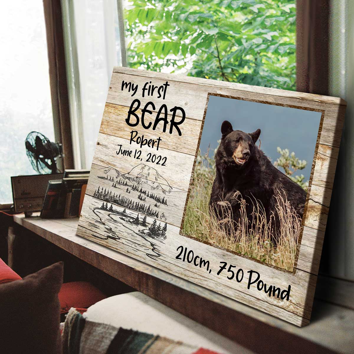 Personalized Papa Bear Canvas Wall Art, Father's Day Gifts, Canvas