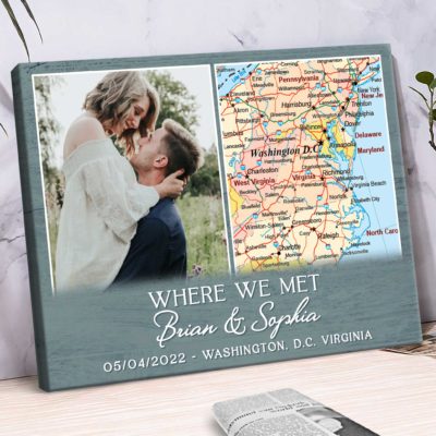 where we met gifts first date map print with photo personalized first date map location art