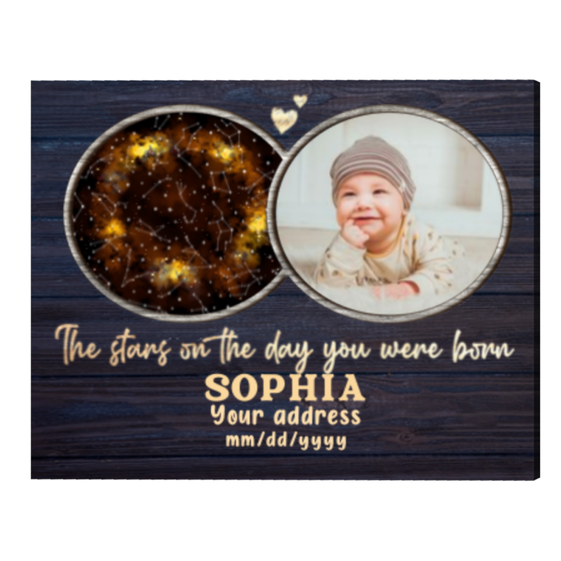 Personalized Star Map Birthday Gift For Baby, Constellation Map Canvas, First Birthday Gift For Baby