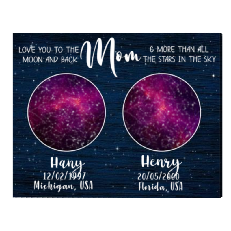 Custom Mom Star Map Print, Star Map Gift From Children, Kids Birth Constellation Print, Mother's Day Gifts For Mom, Birthday Gift For Mom