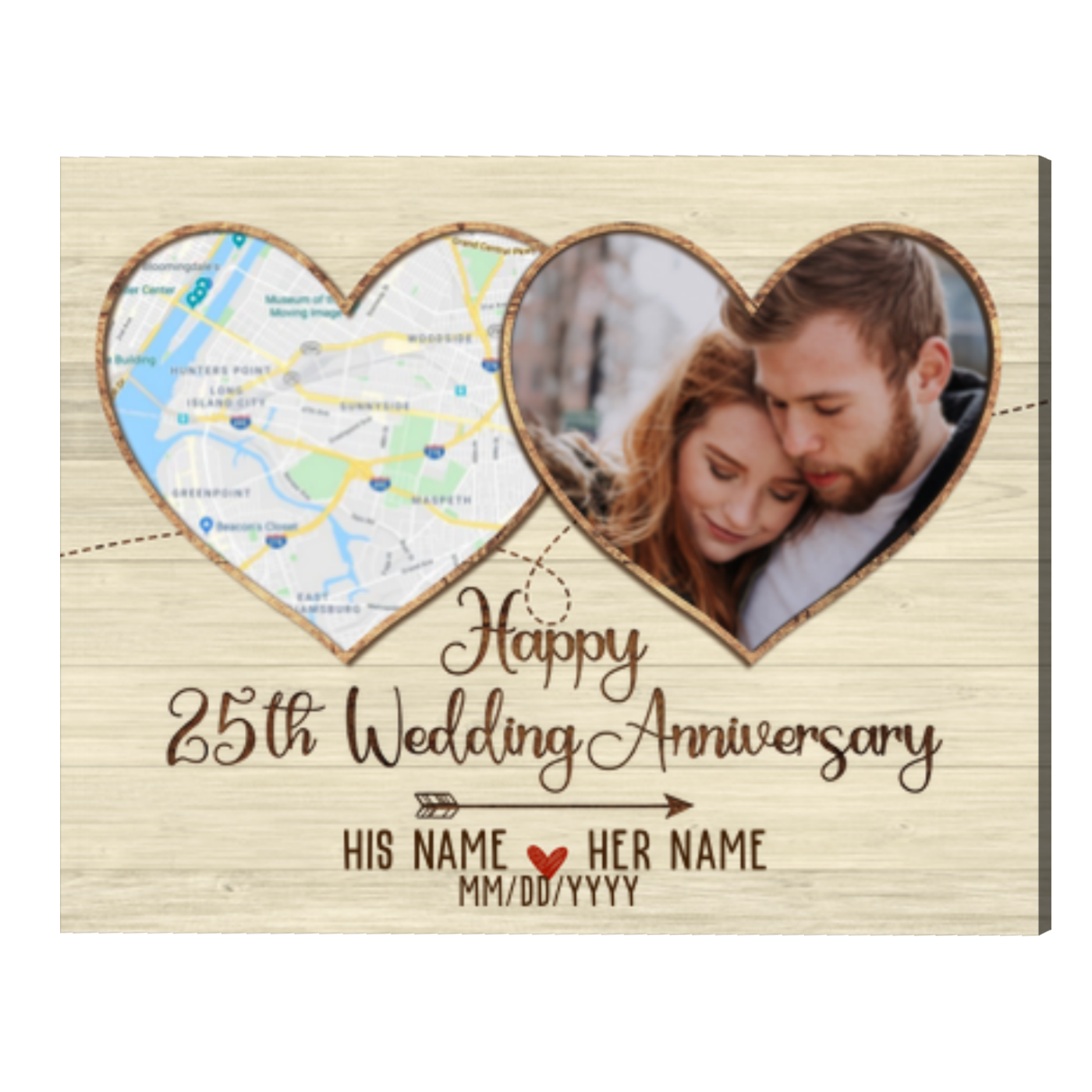 Custom 25th Silver Anniversary Gifts Map Print, 25 Year