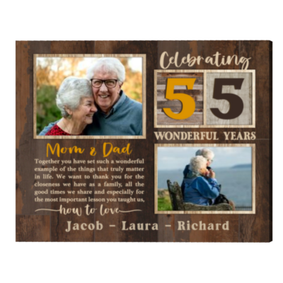 Celebrating 55 Years Anniversary Mom And Dad Custom Photo Canvas Print, Personalized 55th Wedding Anniversary Gift for Parents