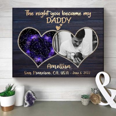 christmas first time dad gift from wife custom photo and star map for new dad the night you became my daddy canvas print