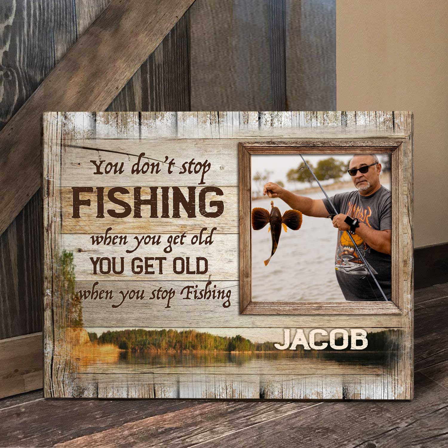 Fishing Photo Collage Gift, Fish Shape Canvas, Fishing Gift