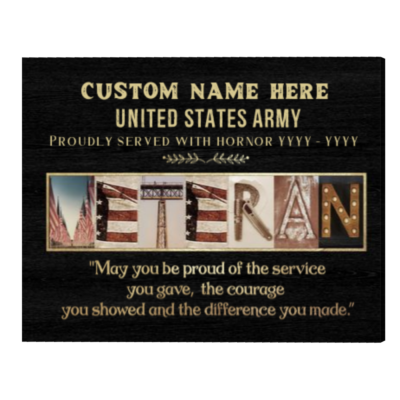 Gift for Veteran, Personalized Veteran Army Sign, Veteran Decorative Canvas, Military Gift