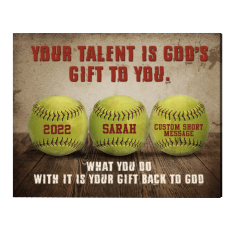 Personalized Softball Wall Art, Custom Name Softball Player Canvas, Best Gift Ideas For Son