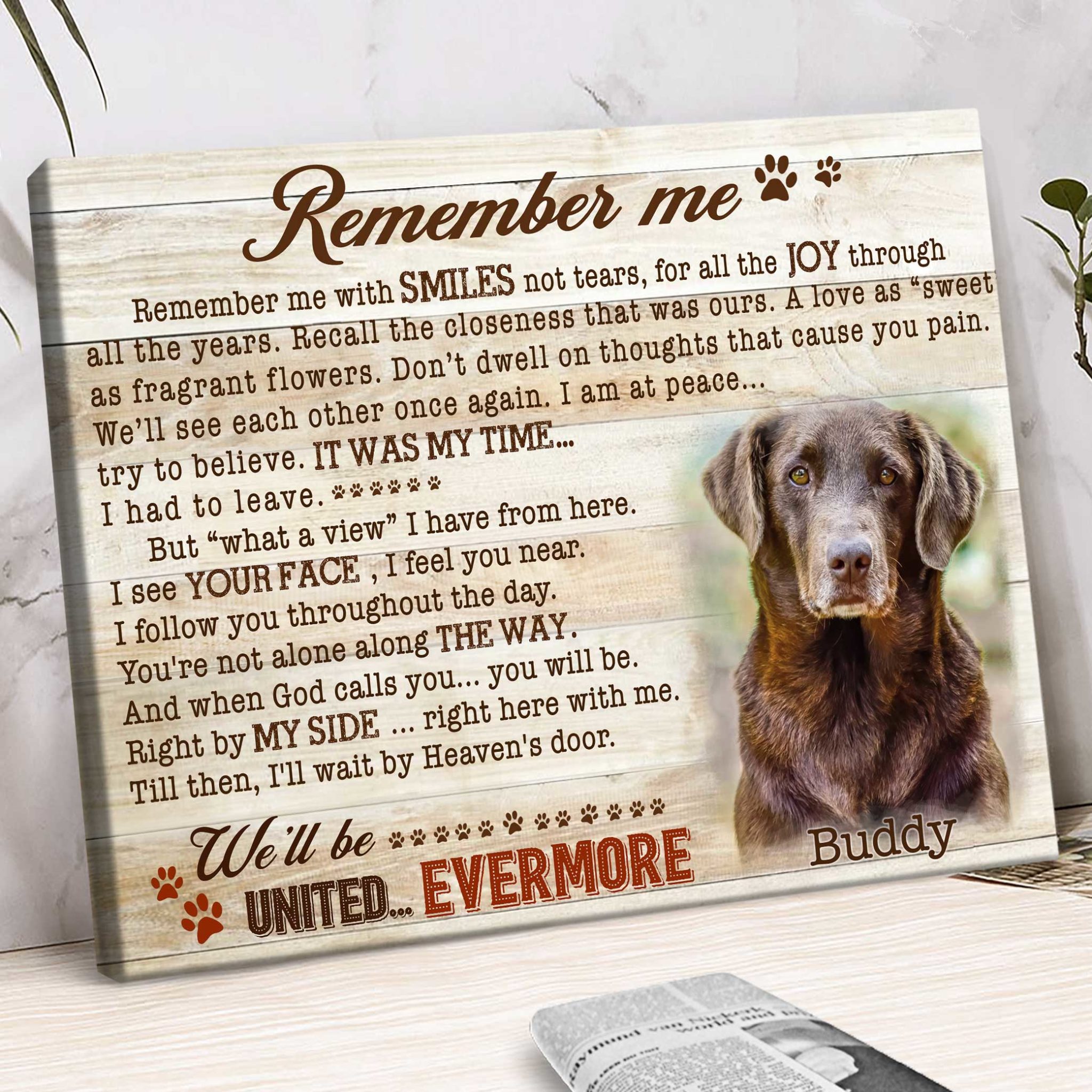 Pet Memorial Wall Art, Remember Me Dog Memorial, Personalized Pet Loss