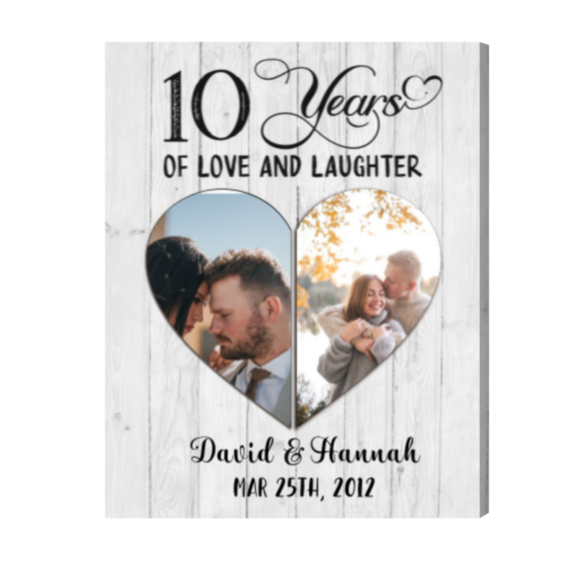 Personalized Tenth Year Anniversary Photo Gift, Custom 10th Anniversary Gift Sign, Love and Laughter