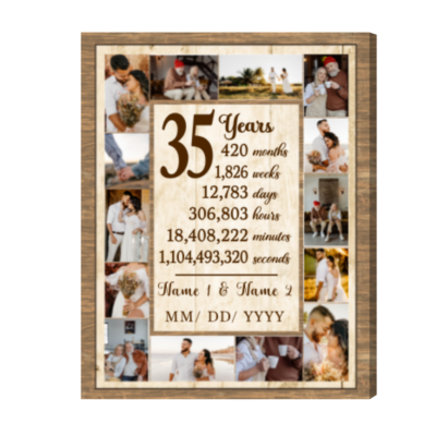 Custom 35th Wedding Anniversary Photo Gift, Coral Anniversary Gift Photo Collage Canvas