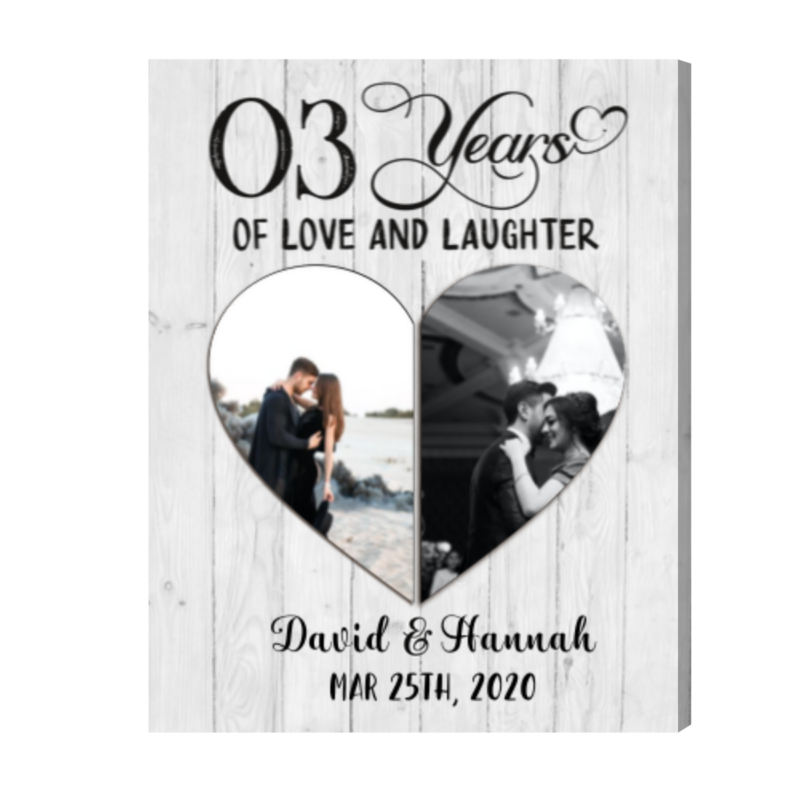 Personalized 3rd Wedding Anniversary Gift, Leather Anniversary Gifts For Her Frame, Love And Laughter