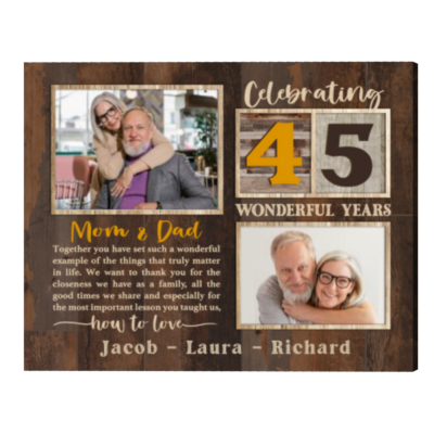 Celebrating 45 Years Anniversary Mom And Dad Custom Photo Canvas Print, Personalized 45th Wedding Anniversary Gift for Parents