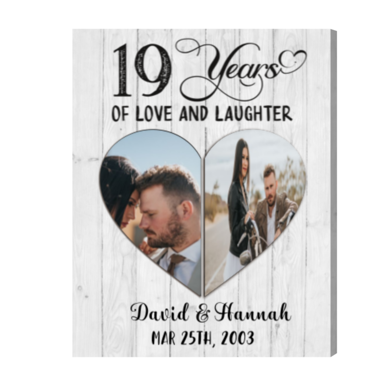 Custom Two Photos 19th Anniversary Gift, 19 Year Anniversary Gift, Personalized 19 Years Anniversary Canvas