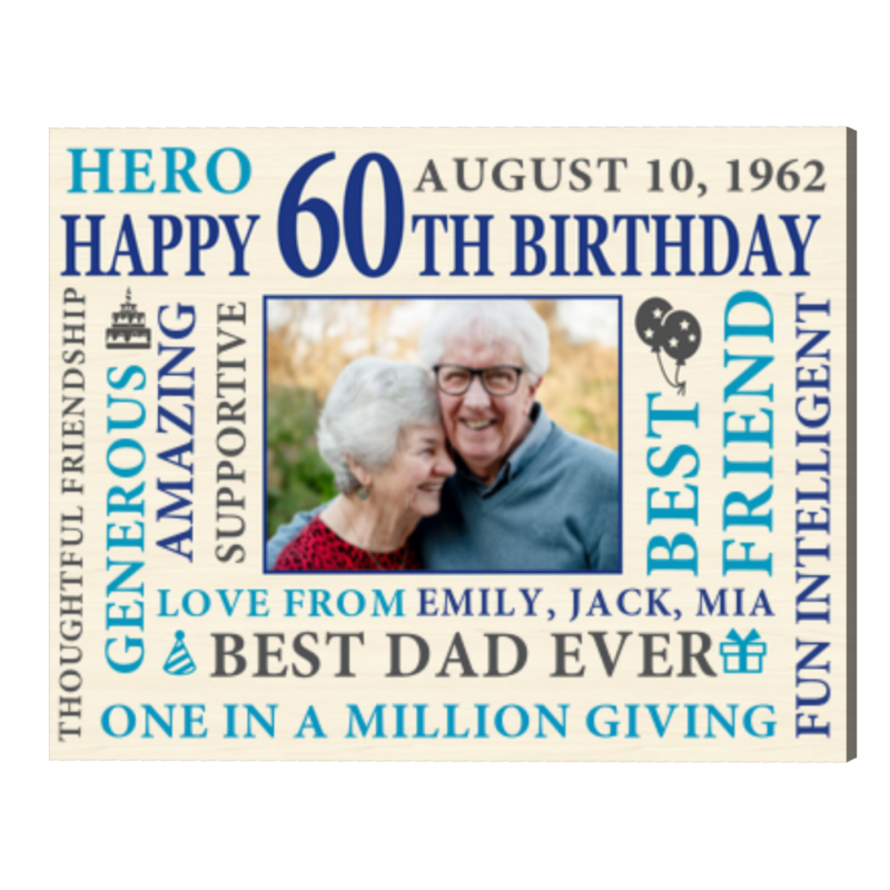 Custom Unique 60th Birthday Gift Ideas For Men Word Art, Dad 60th Birthday Sign and Decor