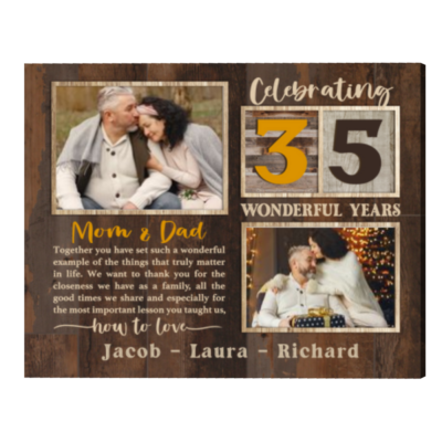 Celebrating 35 Years Anniversary Mom And Dad Custom Photo Canvas Print