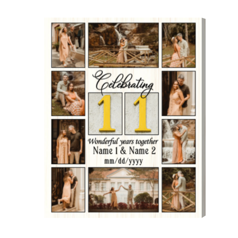 Celebrating 11 Year Together Photo Collage Canvas, Personalized 11th Anniversary Gift Husband, 11 Years Anniversary Gift Ideas