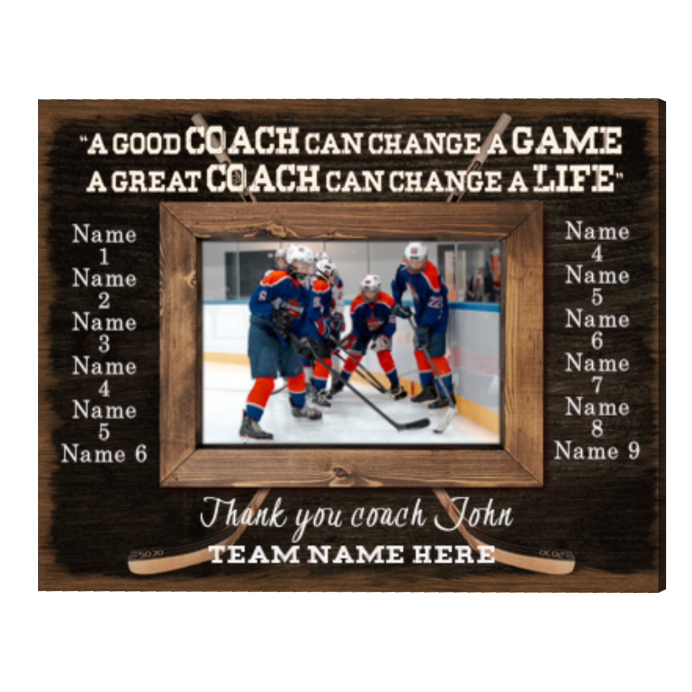 Custom Rustic Hockey Coach Gift Picture Frame, Assistant Hockey Coach