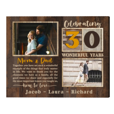 Celebrating 30 Years Anniversary Mom And Dad Custom Photo Canvas Print, Personalized 30th Wedding Anniversary Gift for Parents