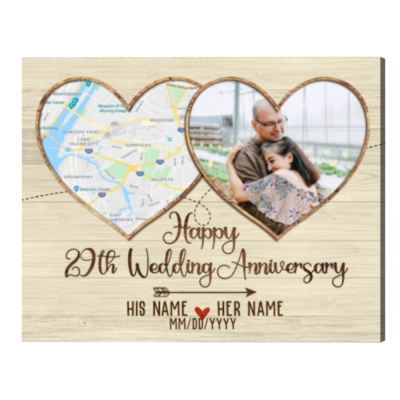 Personalized 29 Year Wedding Anniversary Gifts Map Print, Memory Map print, 29th Anniversary Photo Gifts