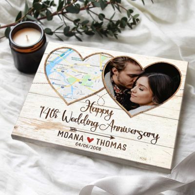 Personalized 14th Ivory Anniversary Gifts Map Print