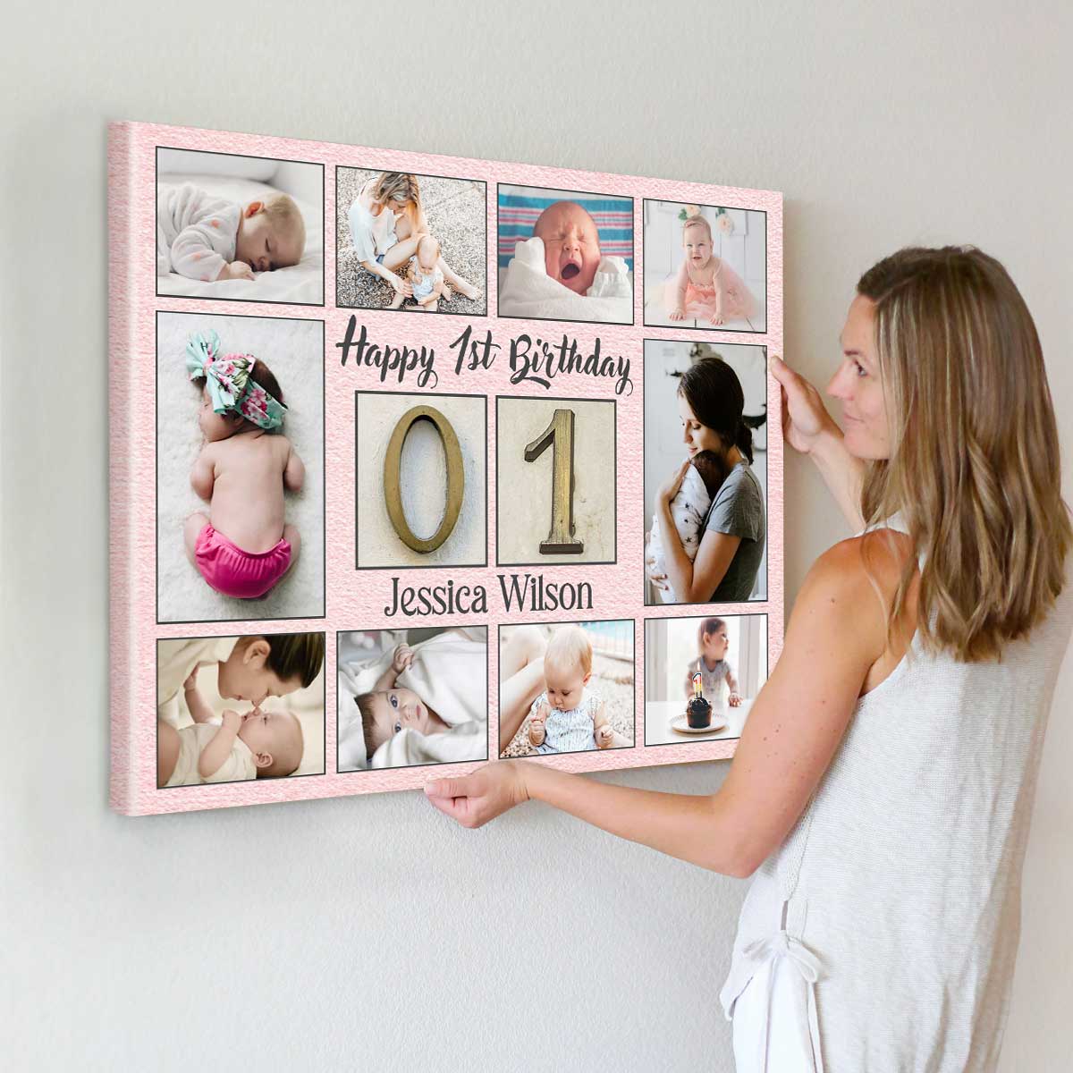 Personalized 1st Birthday Photo Collage First Birthday Photo Gift 1 Year Old Birthday Girl Gift 2