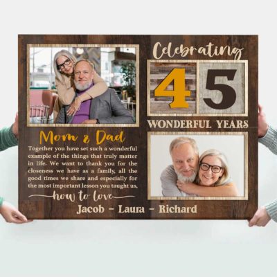 Celebrating 45 Years Anniversary Mom And Dad Custom Photo Canvas Print, Personalized 45th Wedding Anniversary Gift for Parents