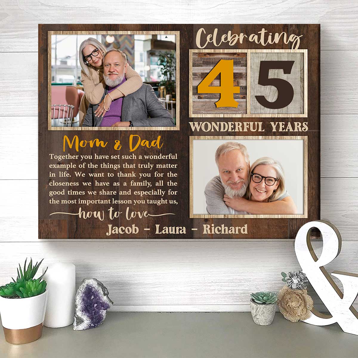 Celebrating 45 Years Anniversary Mom And Dad Custom Photo Canvas