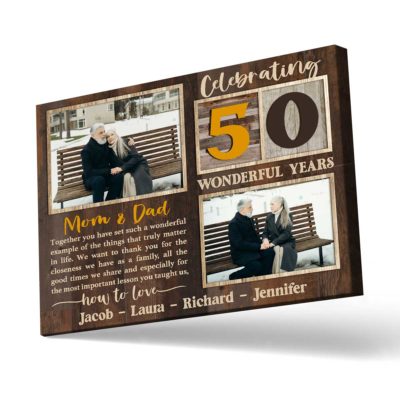 Celebrating 50 Years Anniversary Mom And Dad Custom Photo Canvas Print, Personalized Gold Anniversary Gift for Parents