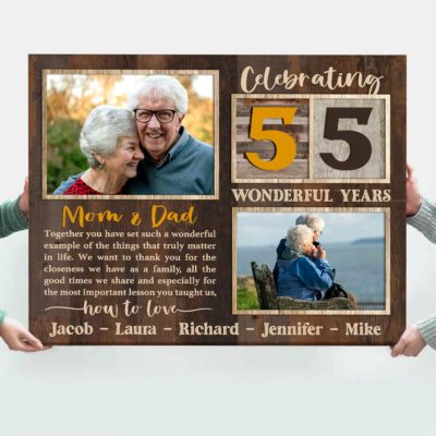 Celebrating 55 Years Anniversary Mom And Dad Custom Photo Canvas Print, Personalized 55th Wedding Anniversary Gift for Parents