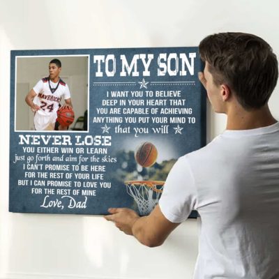 to my son basketball personalized photo canvas basketball gift to son from mom dad basketball graduation gift