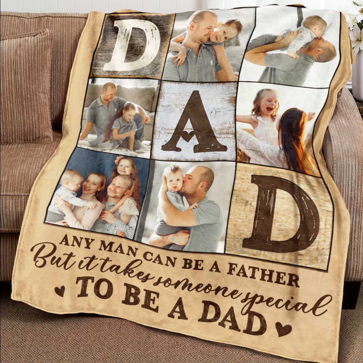 Father's Day Blanket, Personalized Dad Photo Collage Blanket, Fathers