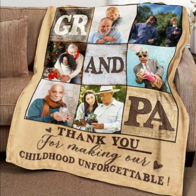 Personalized Grandpa Photo Collage Blanket