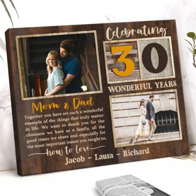 Celebrating 30 Years Anniversary Mom And Dad Custom Photo Canvas Print, Personalized 30th Wedding Anniversary Gift for Parents